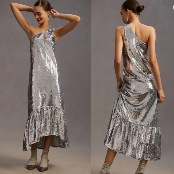 NWT MAEVE Anthropologie One-shoulder Sequin Dress - Picture 6 of 9